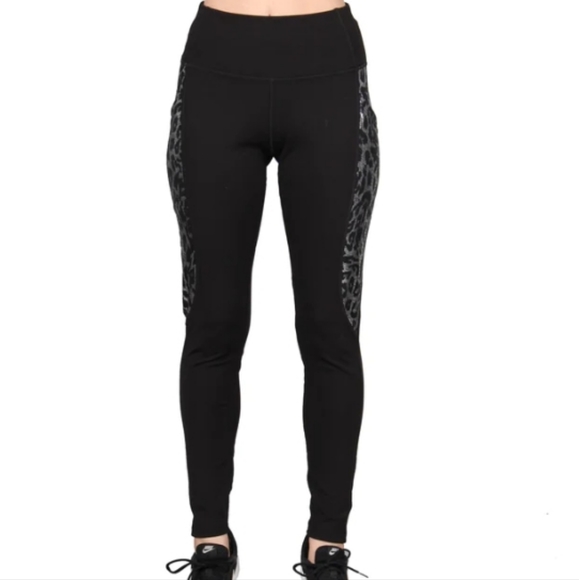 Women's Shiny Silver Printed Sporty High Rise Athletic Leggings - Picture 2 of 7
